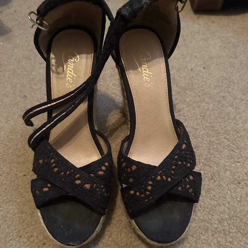 Candie's Woven Black Wedge- worn